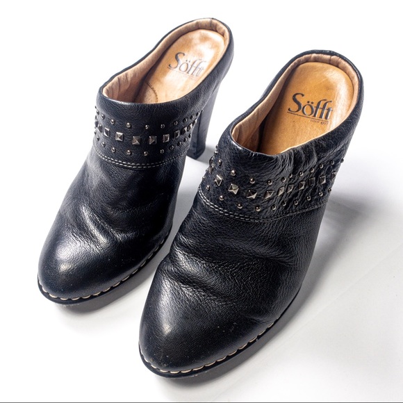 Sofft Shoes - Sofft Leather Studded Black Clog Heels